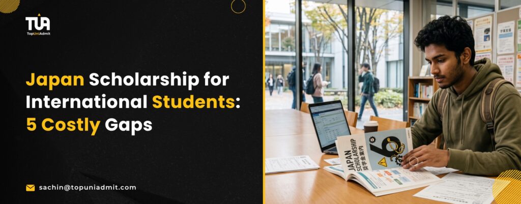 Japan scholarship for international students shown as five gates between an Indian applicant and funding